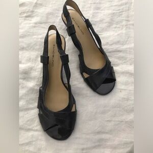 Bandolino brown patent leather low heeled sandals in size 7.5. Never worn.